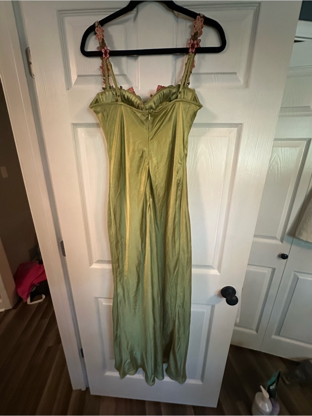 Hello Molly French Countryside Satin Maxi Dress with Floral Trim - Picture 4 of 5